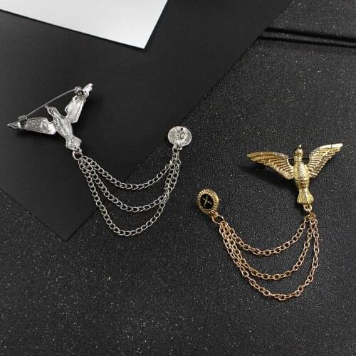 Crown Eagle wing Brooch punk style satirical Bird Brooch metal multi-chain neck Brooch mens and womens small suit Brooch