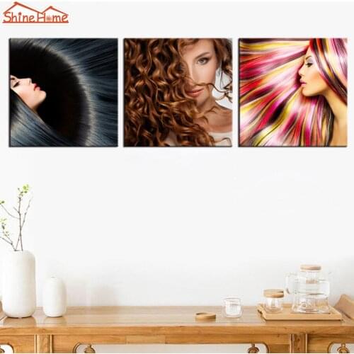 ShineHome-3pcs Wall Art Canvas Art Prints Paintings Beauty Hair Salon Decoration Figure Hairdo Posters Pictures Quadros Artwork
