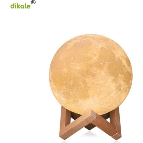 Dikale 3D Print Moon 8CM 12CM 2 Color Change Touch Switch Nightlight Lamp Bedroom Bookcase Home Decor Gift 3D Printing Materials
