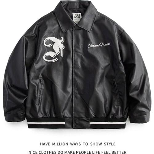 New Arrival Autumn Unisex PU Leather Motorcycle Jacket Embroidery Bomber Pilot Coat Vintage Casual Street Jacket