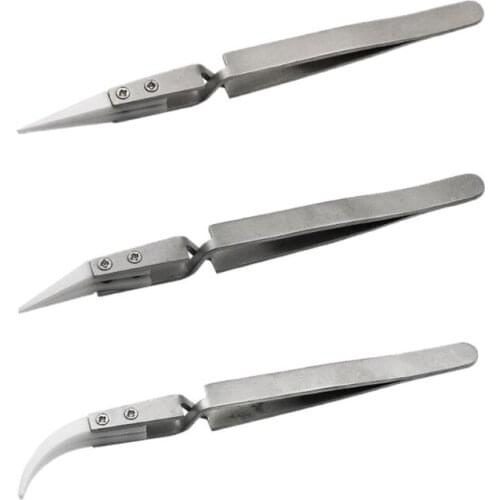 Stainless Steel Ceramic Tweezers Anti-magnetic Acid Proof Precision Clamping M7DA