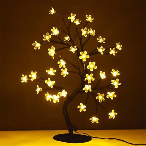 24/36/48 LED Cherry Blossom Tree Light Desk Top Bonsai Light Crystal Flower Table Lamp for Home Party Wedding Christmas Decor