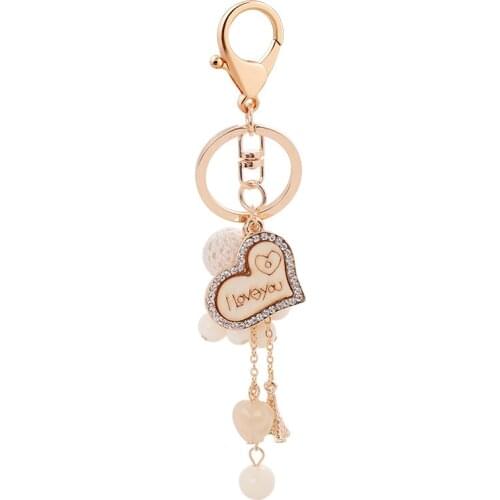 Luxury Jewelry Original Heart Key Chain Personal Bag Pendant For Woman Bow Car Keyring Pearl Keychains Bag Decoration