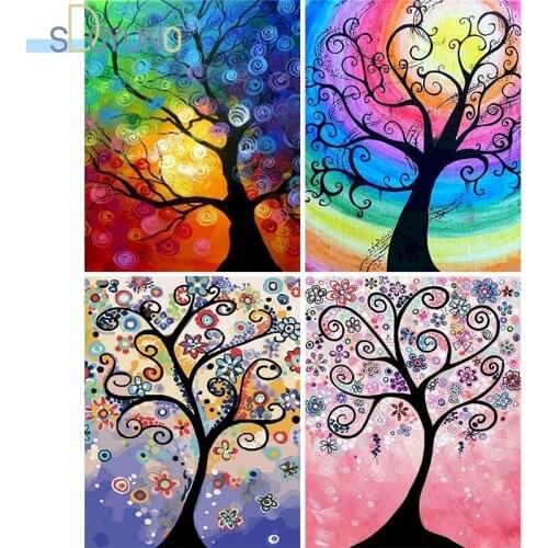 SDOYUNO 60X75cm Oil Painting By Numbers Tree DIY Paint By Numbers Frameless Canvas Painting Handpaint Digital Painting Wall Art