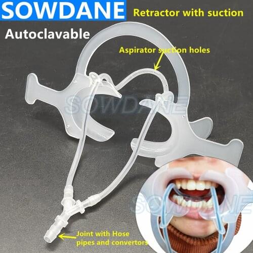 Dental Retractor Lip Cheek Retractor and Mouth Opener with Suction Pipe Dentist Surgical Aspirator Suction Tube Autoclavable