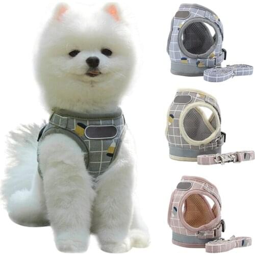Puppy Dog Cat Harness Reflective Vest Soft Breathable Walking Lead Leash for Puppy Polyester Mesh Harness for Small Medium Dog