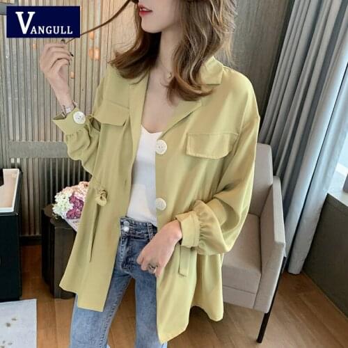 Vangull Fashion Solid Plus Size Women Blouse Chiffon Summer Single Breasted Turn-Down Collar Loose Shirts Lantern Sleeve Shirt