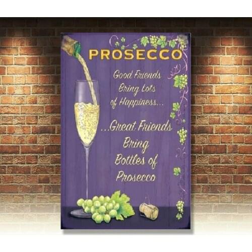 Prosecco Wine Glass Drink Pub Bar Kitchen Old Advertising Large Metal Tin Sign