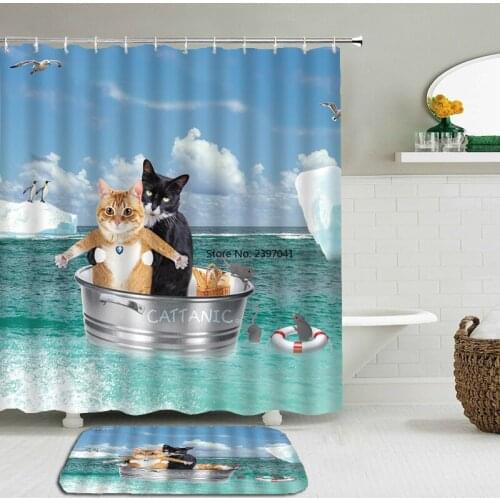 Funny Elephant Cat Tiger Horse Shower Curtain Set Mat Animal Non-slip Bathroom Floor kitchen Mat 3d Printed Waterproof Curtains