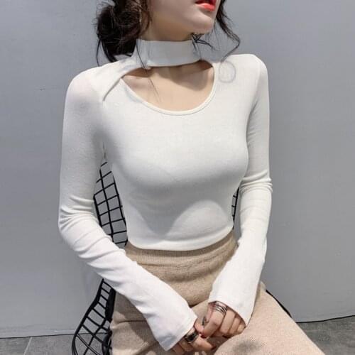 Gkfnmt 2020 Fashion Korean Cotton T Shirt Women Slim Long Sleeve Tee Shirt Femme Half Turtleneck White Tshirt Women Clothes Red