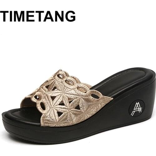 TIMETANGSummer New Leather Wedge Heel Sandals Platform Heels Shoes Sexy Comfort Wild Gladiator Wedge Sandals Shoe For Women Sand