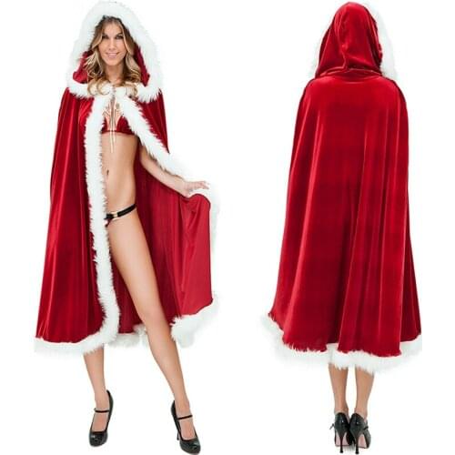Women Santa Claus Costumes Little Red Riding Hood Cloak Fancy Dress 1pce Coak Sexy Halloween Christmas Cosplay Costumes