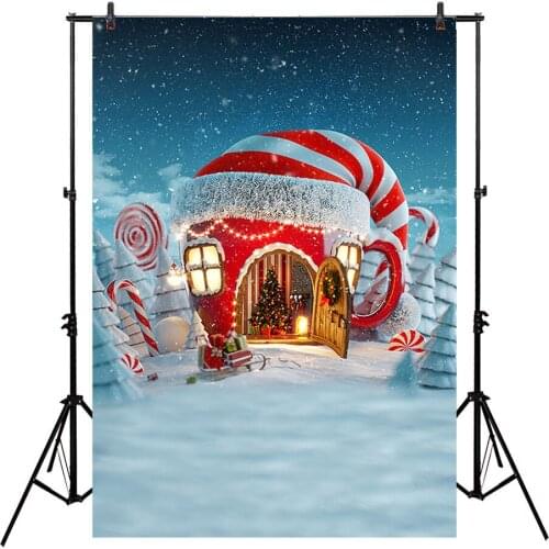 Winter Christmas Background for Children Kids Cartoon Castle Backdrop Christmas Party Decor Snow Photographic Backdrop Blue Nigh