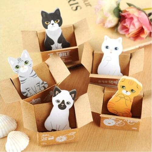 1PC Carton Lovely Creative Cat Memo Pads Self-adhesive Small Scratch Pad Notes Sticker N times Posted School Office Stationery
