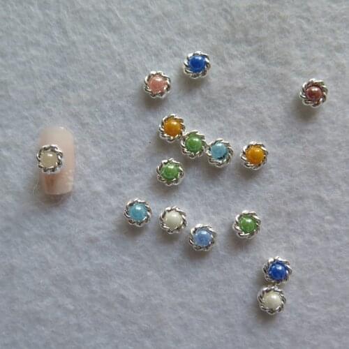 #100 10pcs Fancy AB Pearl with Silver Circle Metal Deco Metal Charms Metal Deco Charms Nail Art New