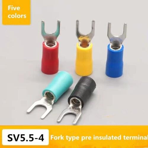 1000pcs/bag SV5.5-4 Crimp Terminal Spade Fork Connector Wire Copper Crimp Connector Insulated Cord Pin End Terminal