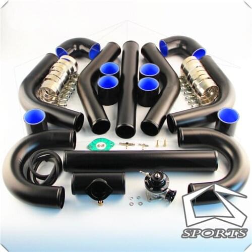 2.36" 60mm Universal Intercooler Pipe Piping Kit + BOV Turbo Blow Off Valve Kit Black