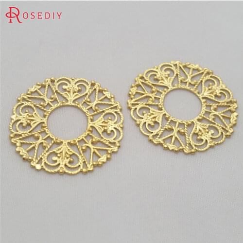 29439)20PCS 30MM Not plated color Brass Round Decorative Connect Pendants Diy Jewelry Findings Accessories Wholesale