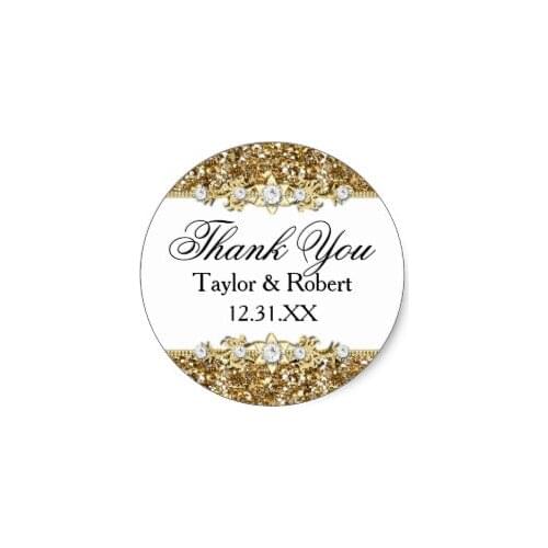 3.8cm Gold Glitter & Jewel Thank You Sticker