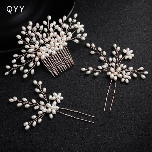 3pcs/pack Rose Gold Color Pearl Bridal Hair Comb Clip Handmade Wedding Accessories Pins for Women Jewelry Ornaments Headpiece