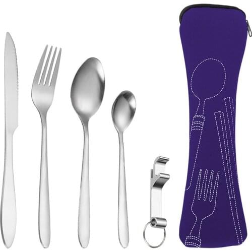 5Pac Stainless Steel Cutlery Set Portable Spoon Fork Knife Travel Picnic Western Tool Set Kitchen Accessories For Home Outdoors