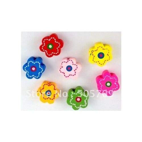 60PCS Mixed colours wooden flower Beads #20772