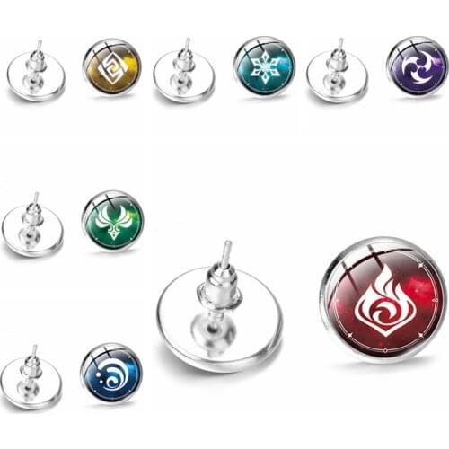 Anime genshin impact stud earring for women girls men cosplay accessories jewelry Wind fire water rock ice thunder grass earring