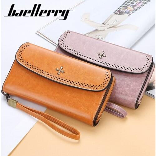 Wholesale Baellerry Women Wallet Leather Long High Quality Solid Color Hasp Zipper Wallet Female Mobile Bags 100PCS/lot