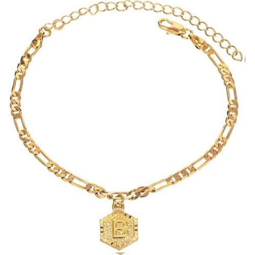 Beadsnice gold adjustable charm bracelet for foot A-F English letter anklet women chain ID 40937