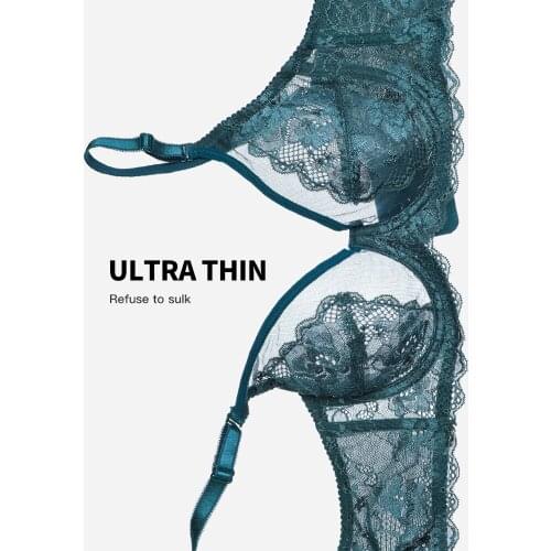 Xianqifen Bras for Women Ultra Thin Minimizer Black Lace Sexy Bralette Transparent Underwire Top BH Push Up Brassiere Girl ABCDE