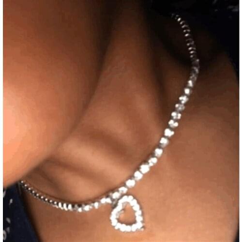 Europe America Trendy Chic Crystal Inlay Clavicle Chain Short Necklaces Femme Bijoux Hollow Heart Pendant Necklace For Women
