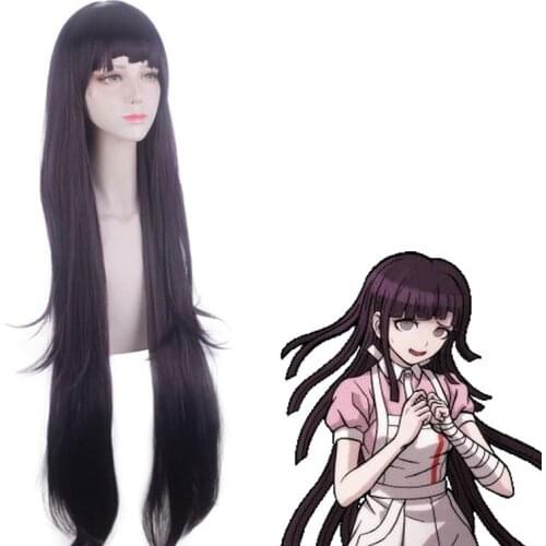 Anime Danganronpa Mikan Tsumiki Cosplay Wigs Short Black Purple Long Straight Hair Halloween Party Costumes Hair Role Play