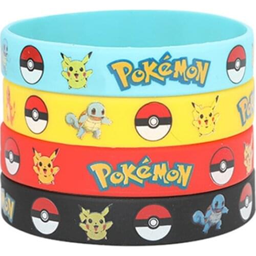 Pocket Elf Pikachu Kids Cartoon Bracelet Pokemon Silicone Childrens Wristband Bracelets Cute Print Jewelry Party Gifts