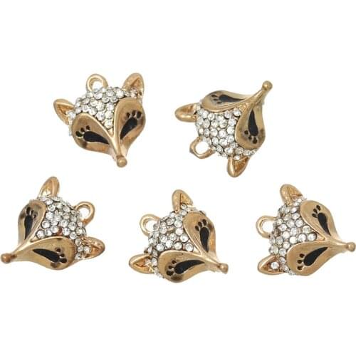 DoreenBeads Charm Pendants Fox Gold color Black Clear Rhinestone Enamel 16mm( 5/8") x 14mm( 4/8"), 5 PCs