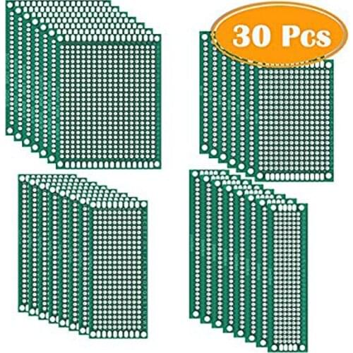 30 Pcs Double Sided PCB Board Prototype Kit for DIY 4 Sizes Universal Printed Circuit PCB Board Protoboard