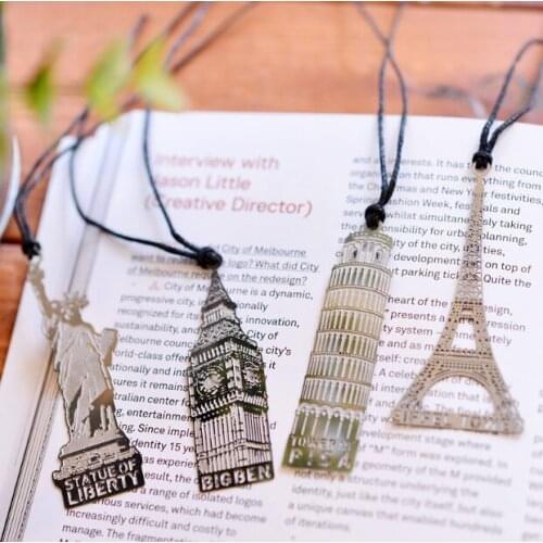 Eiffel Tower/Leaning Tower of Pisa/Statue of Liberty/Big Bell Metal Bookmark Vintage Building Book Marks Office Supplies