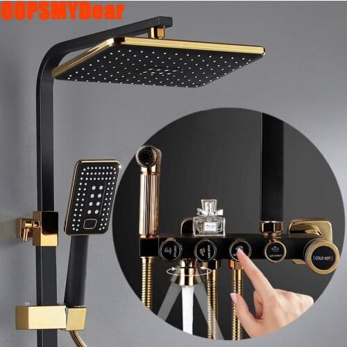 Hot Cold Shower System Bathroom Wall Mount Square Head Shower Set SPA Rain Fall Modern Luxury Bath Faucet Full Kit Showers Tap