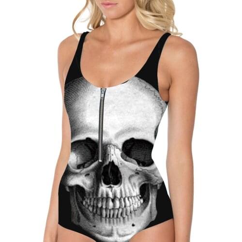 Cheap Price Harajuku White Black Skull Printed Swimwears With Zipper S To XL Digital Printing White SwimSuit S TO 3XL Plus Size