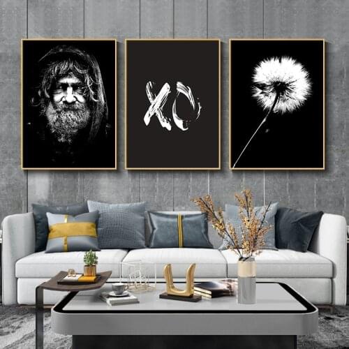 Old Man Canvas Poster Black and white Dandelion Wall Art Painting Nordic Posters and Prints Wall Pictures for Living room Decor