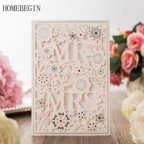 HOMEBEGIN 25pcs White Laser Cut Mr And Mrs Wedding Invitations Card Baby Shower Wedding Decoration Event Party Supplies