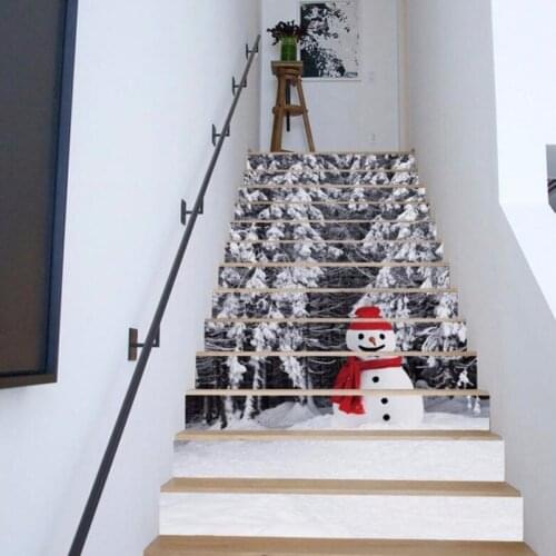 JX-LCLYL 6 Pcs 3D Christmas Tree Snowman Self-adhesive Stair Stickers Xmas Home Decor PVC