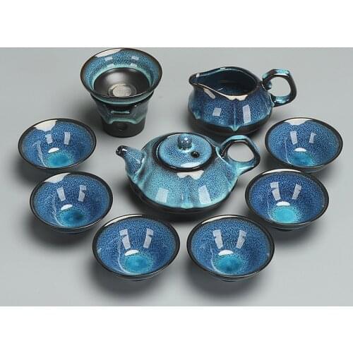 Kiln Glaze Pottery Teaware Set Kungfu Gift Ceramic Teapot Teacup Ceramics for Gift Purple Sand Travel Tea Set Pot with Cup