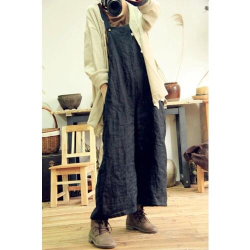 Women Simple Loose Solid Color Ramie Jumpsuits Ladies Vintage Thin Summer Ramie Overalls Female 2020 Ramie Rompers