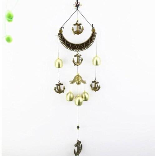 Crescent-shaped Creative Exquisite Sailboat Church Wind Chimes with Copper Bell Outdoor Clocks Hanging Garden Yard Decoration