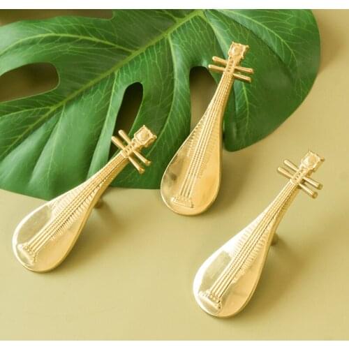Brass Retro Chinese Musical Instruments-Pipa Shape Knob Wardrobe Cabinet Door Handle Drawer Pulls and Knobs Furniture Handles