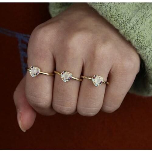 Gold color colorful cz cute lovely heart shape ring Gold color minimal girlfriend gift