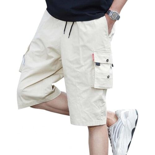 Cargo Pants Solid Color Loose Men Side Pocket Drawstring Shorts for Dating