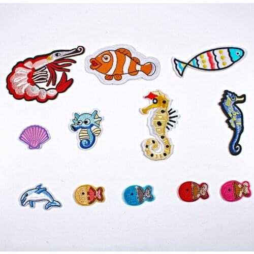 Marine Animal Shrimp Less than Dolphin Seahorse Shell Embroidery Cloth Clothing Accessories Badge Patch