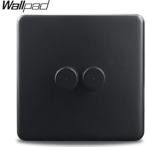Wallpad Double LED Light Dimmer Wall Switch Matt Black Metal Steel Panel EU Standard with Claws Fit Round Box