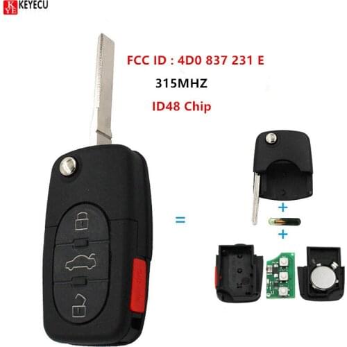 Keyecu New Flip Key Car Remote Key Fob 4 Buttons With ID48 Chip 3+1 Buttons 315MHZ 4D0 837 231 E for Audi A4 A6 A8 TT